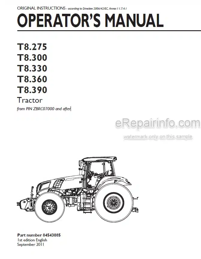 Photo 4 - New Holland T8.275 T8.300 T8.330 T8.360 T8.390 Operators Manual Tractor PIN ZBRC07000 and after