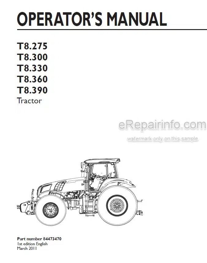 Photo 4 - New Holland T8.275 T8.300 T8.330 T8.360 T8.390 Operators Manual Tractor