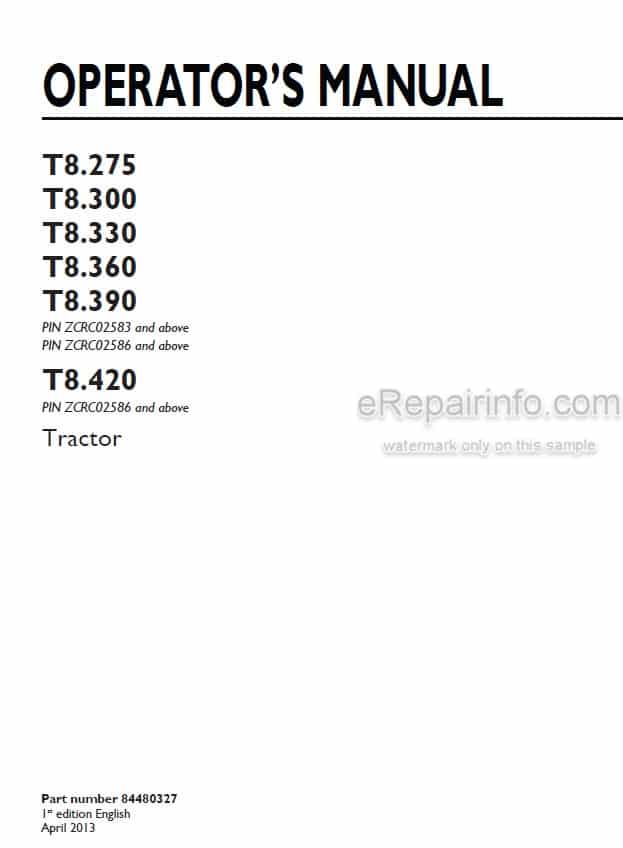 Photo 4 - New Holland T8.275 T8.300 T8.330 T8.360 T8.390 T8.420 Operators Manual Tractor