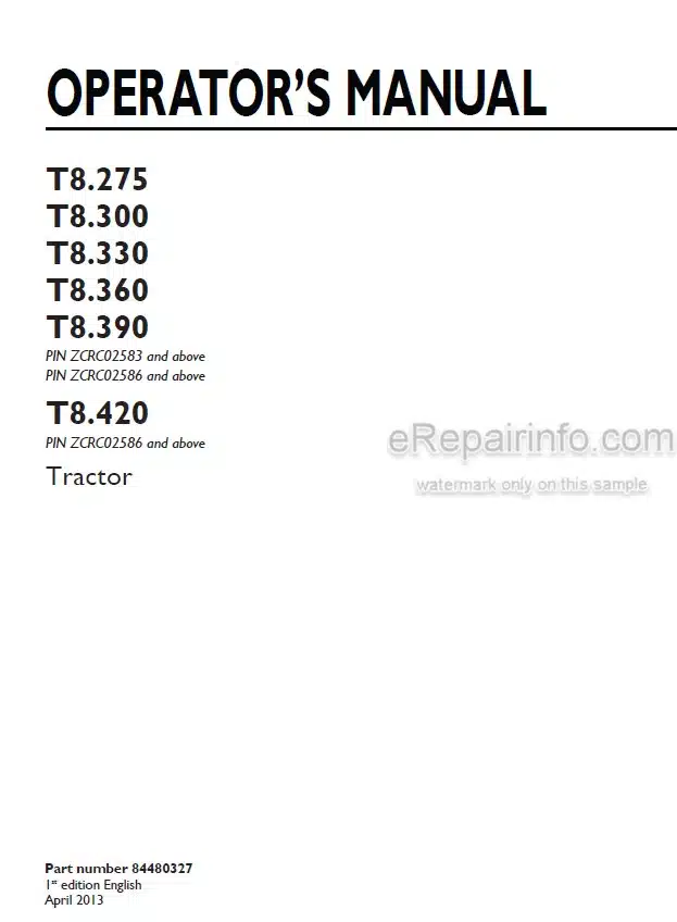 Photo 4 - New Holland T8.275 T8.300 T8.330 T8.360 T8.390 T8.420 Operators Manual Tractor