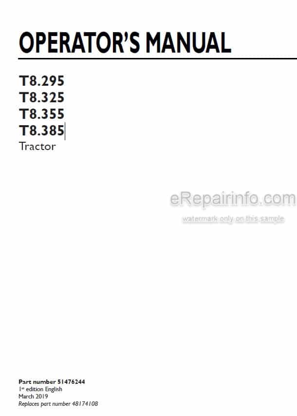 Photo 4 - New Holland T8.295 T8.325 T8.355 T8.385 Operators Manual Tractor 51476244