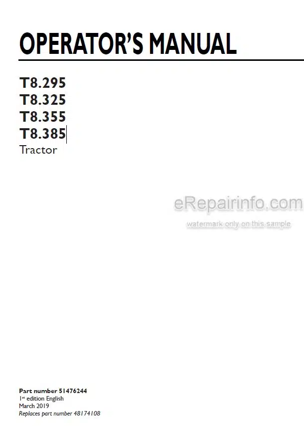 Photo 4 - New Holland T8.295 T8.325 T8.355 T8.385 Operators Manual Tractor 51476244