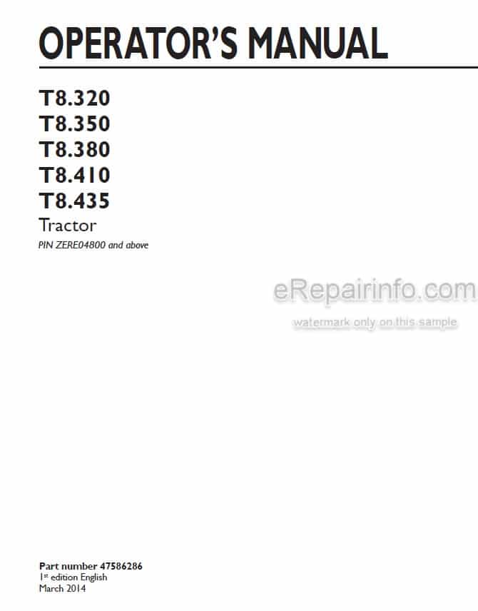 Photo 4 - New Holland T8.320 T8.350 T8.380 T8.410 T8.435 Operators Manual Tractor PIN ZERE04800 and above