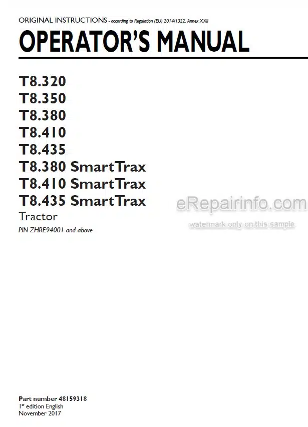 Photo 4 - New Holland T8.320 T8.350 T8.380 T8.410 T8.435 T8.380 SmartTrax T8.410 SmartTrax T8.435 SmartTrax Operators Manual Tractor 48159318