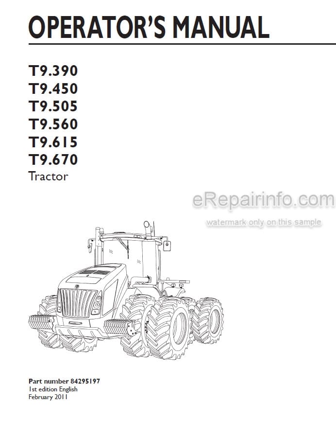 Photo 4 - New Holland T9.390 T9.450 T9.505 T9.560 T9.615 T9.670 Operators Manual Tractor 84295197