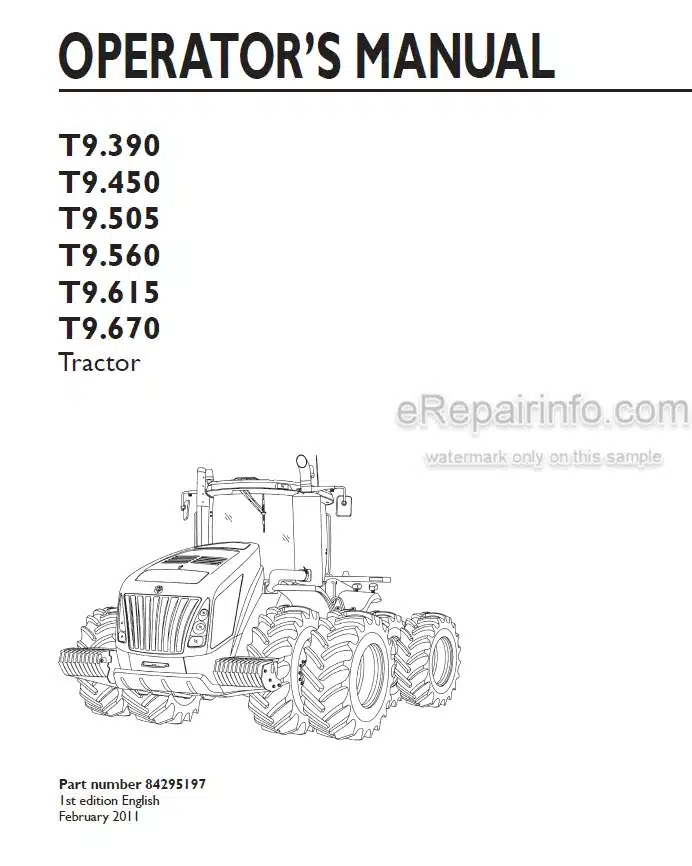Photo 4 - New Holland T9.390 T9.450 T9.505 T9.560 T9.615 T9.670 Operators Manual Tractor 84295197