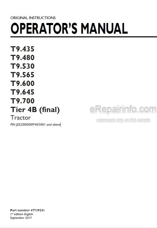 Photo 4 - New Holland T9.435 T9.480 T9.530 T9.565 T9.600 T9.645 T9.700 Tier 4B Final Operators Manual Tractor 47739241