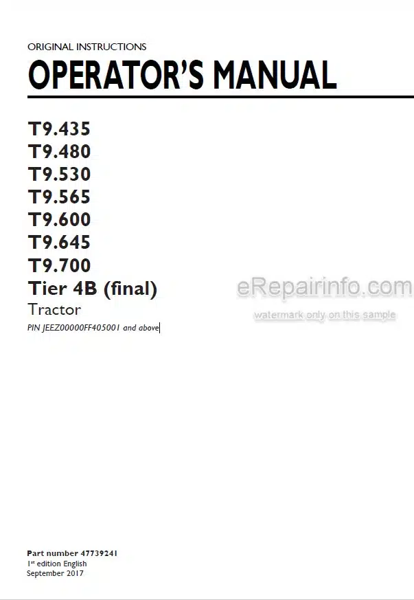 Photo 4 - New Holland T9.435 T9.480 T9.530 T9.565 T9.600 T9.645 T9.700 Tier 4B Final Operators Manual Tractor 47739241