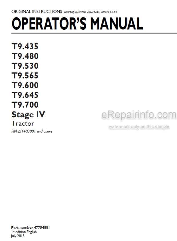 Photo 5 - New Holland T9.435 T9.480 T9.530 T9.565 T9.600 T9.645 T9.700 Stage IV Operators Manual Tractor 47754881