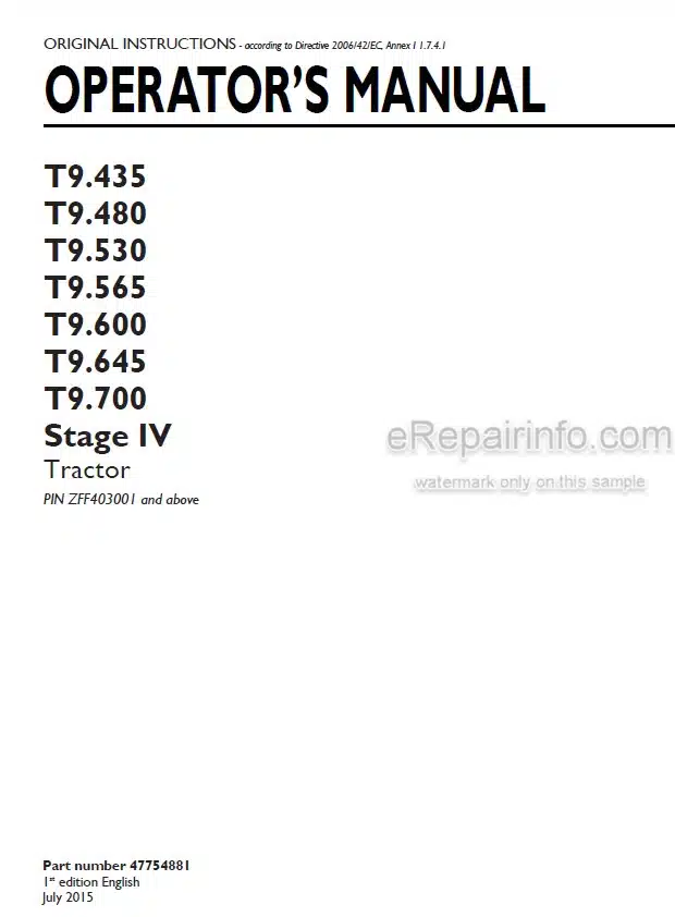Photo 5 - New Holland T9.435 T9.480 T9.530 T9.565 T9.600 T9.645 T9.700 Stage IV Operators Manual Tractor 47754881