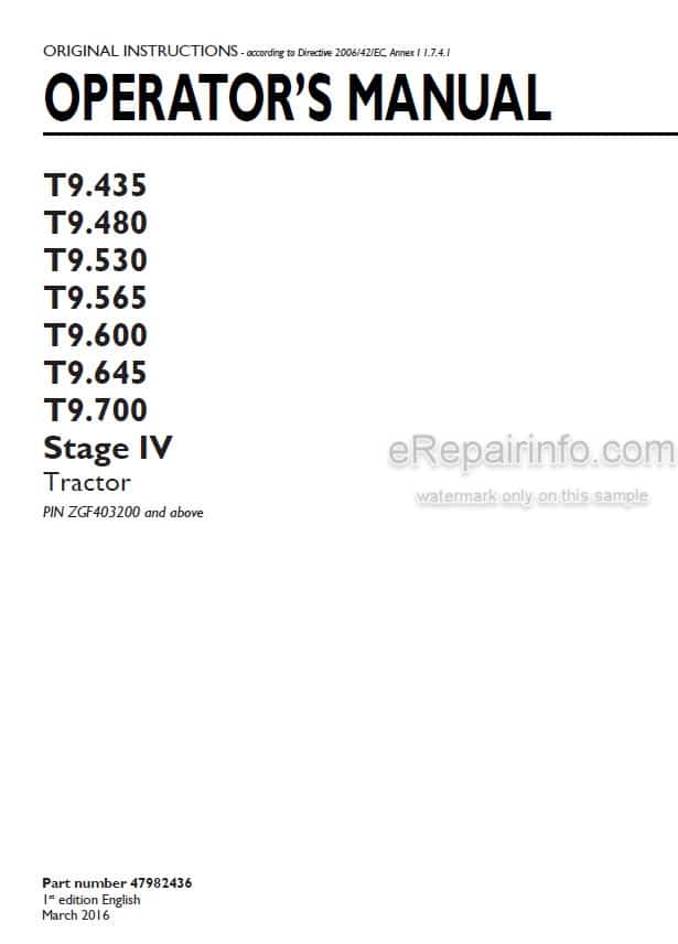 Photo 4 - New Holland T9.435 T9.480 T9.530 T9.565 T9.600 T9.645 T9.700 Stage IV Operators Manual Tractor 47982436