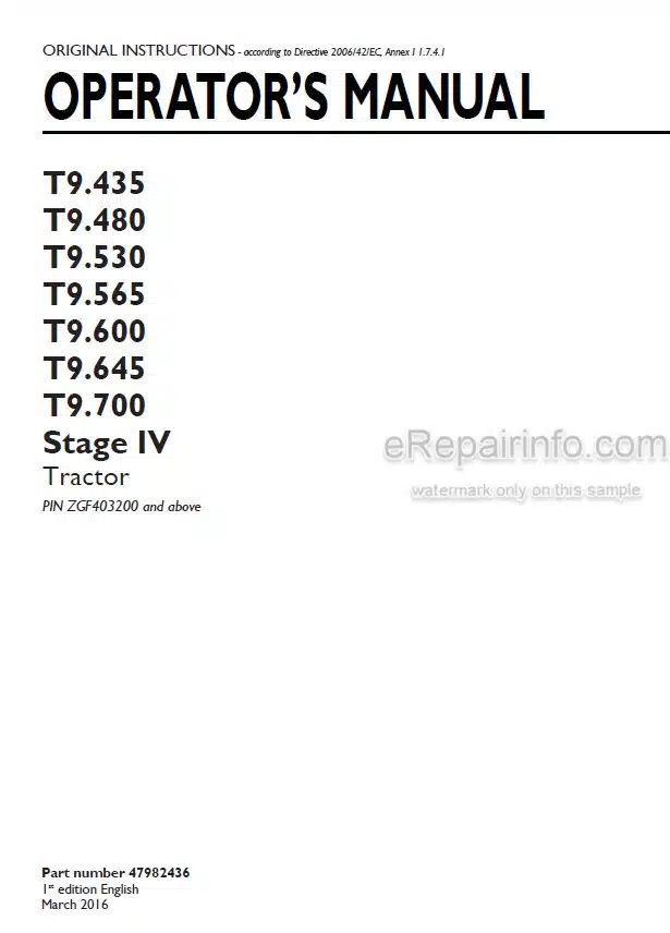Photo 4 - New Holland T9.435 T9.480 T9.530 T9.565 T9.600 T9.645 T9.700 Stage IV Operators Manual Tractor 47982436