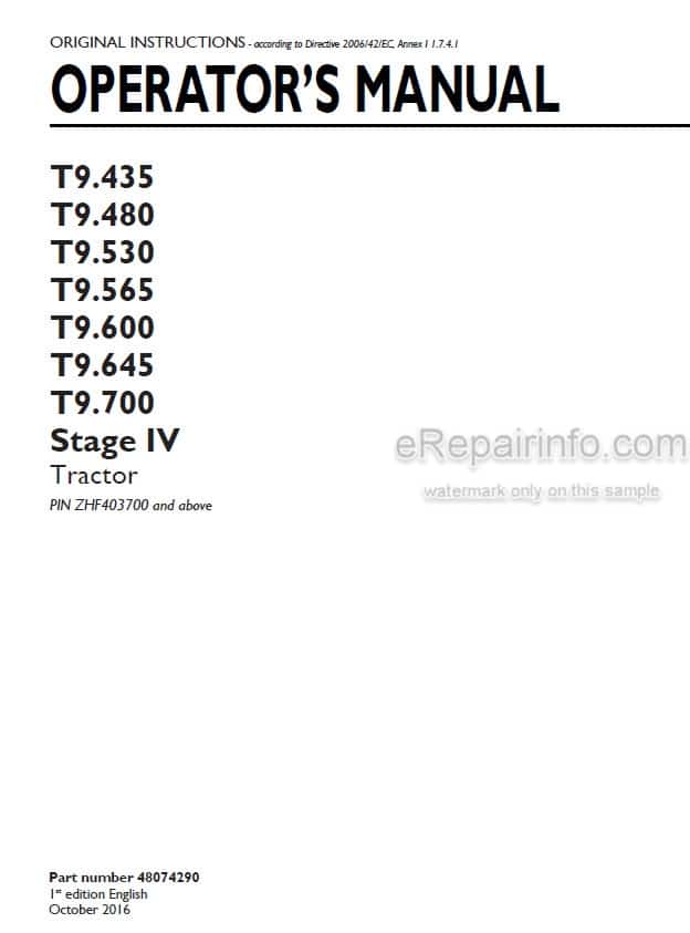 Photo 4 - New Holland T9.435 T9.480 T9.530 T9.565 T9.600 T9.645 T9.700 Stage IV Operators Manual Tractor 48074290