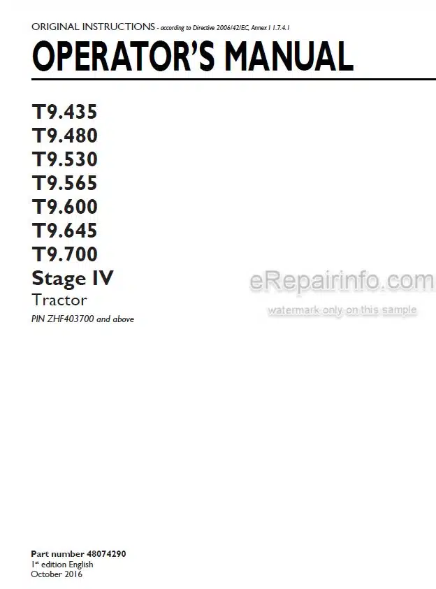 Photo 4 - New Holland T9.435 T9.480 T9.530 T9.565 T9.600 T9.645 T9.700 Stage IV Operators Manual Tractor 48074290