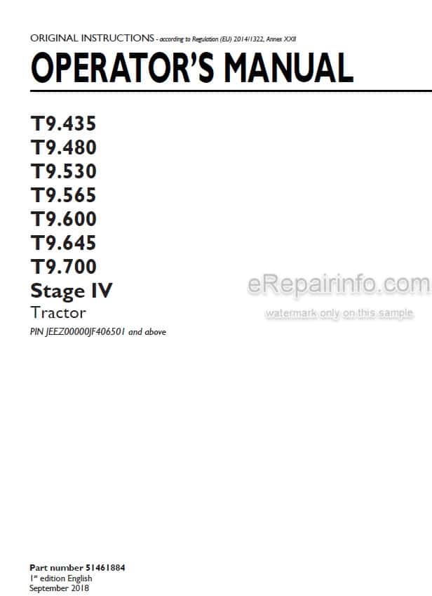 Photo 4 - New Holland T9.435 T9.480 T9.530 T9.565 T9.600 T9.645 T9.700 Stage IV Operators Manual Tractor 51461884
