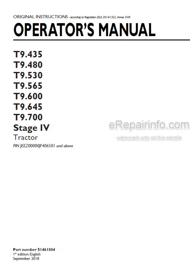 Photo 4 - New Holland T9.435 T9.480 T9.530 T9.565 T9.600 T9.645 T9.700 Stage IV Operators Manual Tractor 51461884