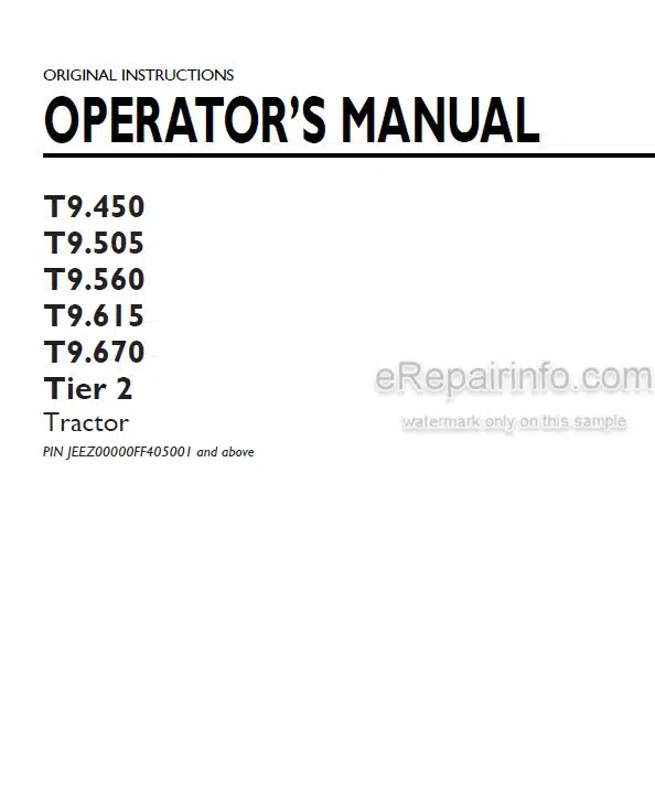 Photo 4 - New Holland T9.450 T9.505 T9.560 T9.615 T9.670 Tier 2 Operators Manual Tractor PIN JEEZ00000FF405001 and above
