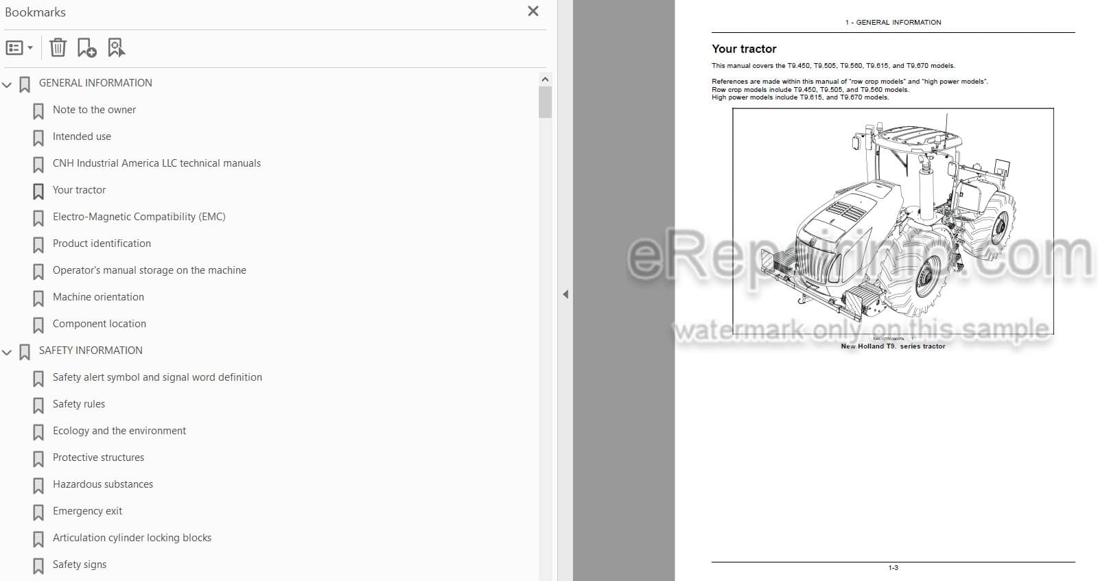 Photo 3 - New Holland T9.450 T9.505 T9.560 T9.615 T9.670 Tier 2 Operators Manual Tractor PIN JEEZ00000FF405001 and above