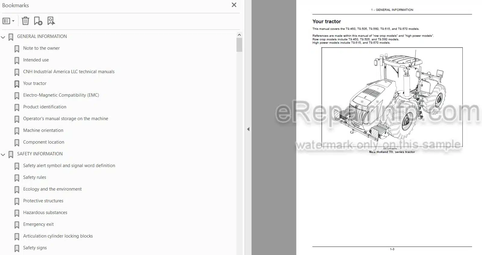 Photo 3 - New Holland T9.450 T9.505 T9.560 T9.615 T9.670 Tier 2 Operators Manual Tractor PIN JEEZ00000FF405001 and above