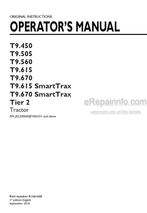 Photo 4 - New Holland T9.450 T9.505 T9.560 T9.615 T9.670 T9.615 SmartTrax T9.670 SmartTrax Tier 2 Operators Manual Tractor