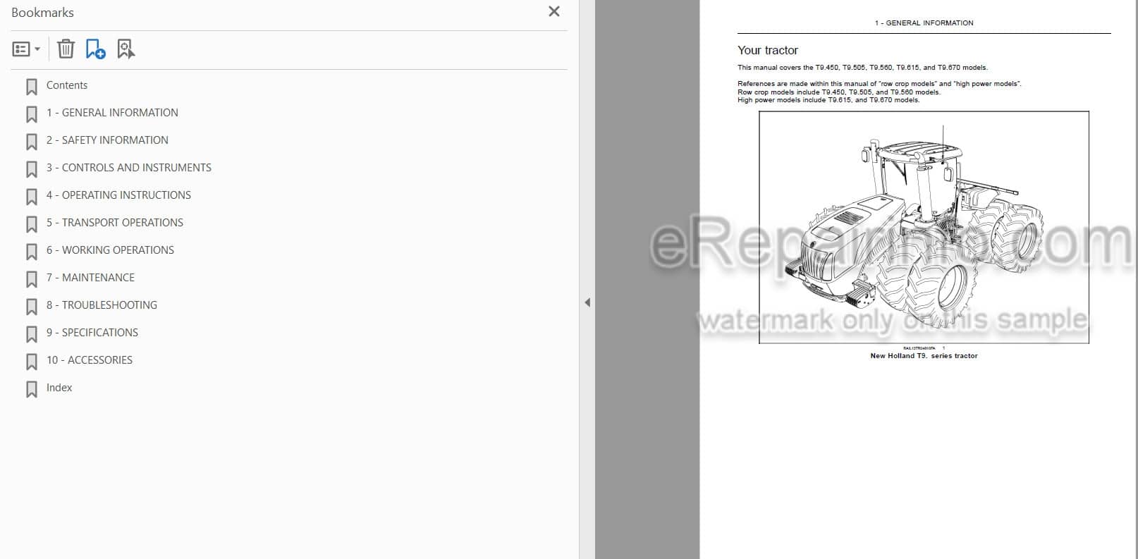 Photo 3 - New Holland T9.450 T9.505 T9.560 T9.615 T9.670 Tier 2 Operators Manual Tractor ZGF402200 and above