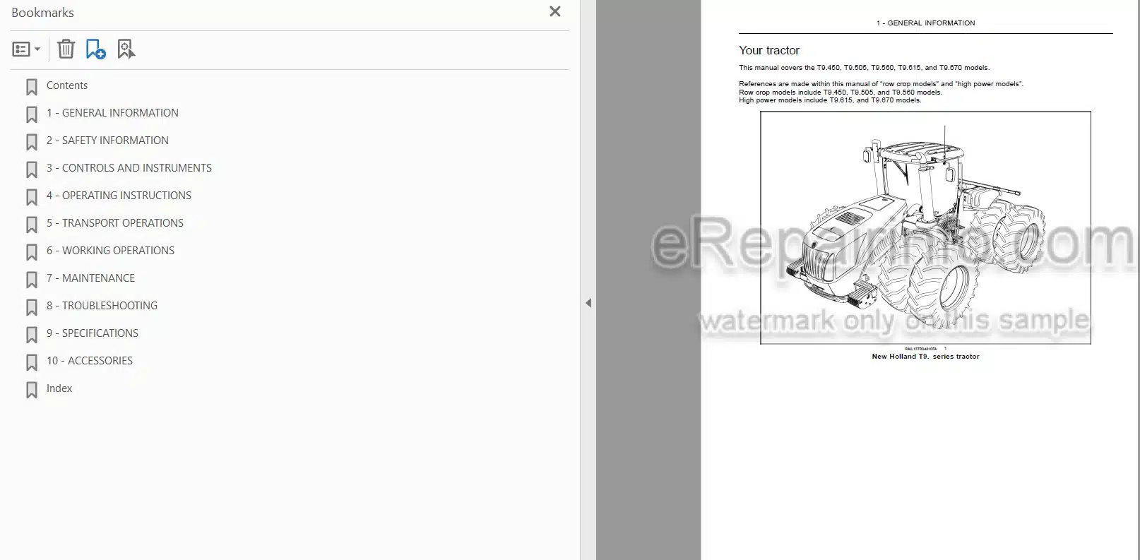 Photo 3 - New Holland T9.450 T9.505 T9.560 T9.615 T9.670 Tier 2 Operators Manual Tractor ZGF402200 and above