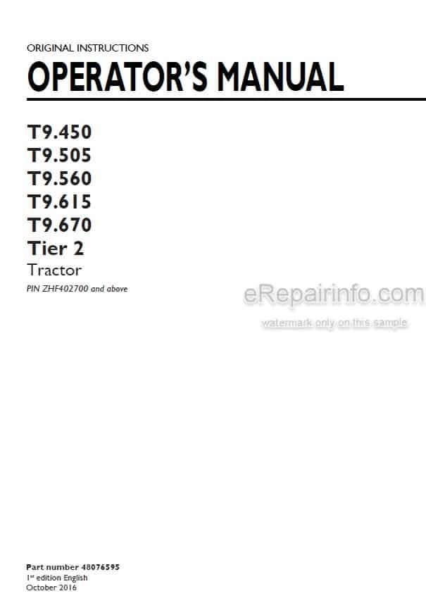 Photo 4 - New Holland T9.450 T9.505 T9.560 T9.615 T9.670 Tier 2 Operators Manual Tractor ZHF402700