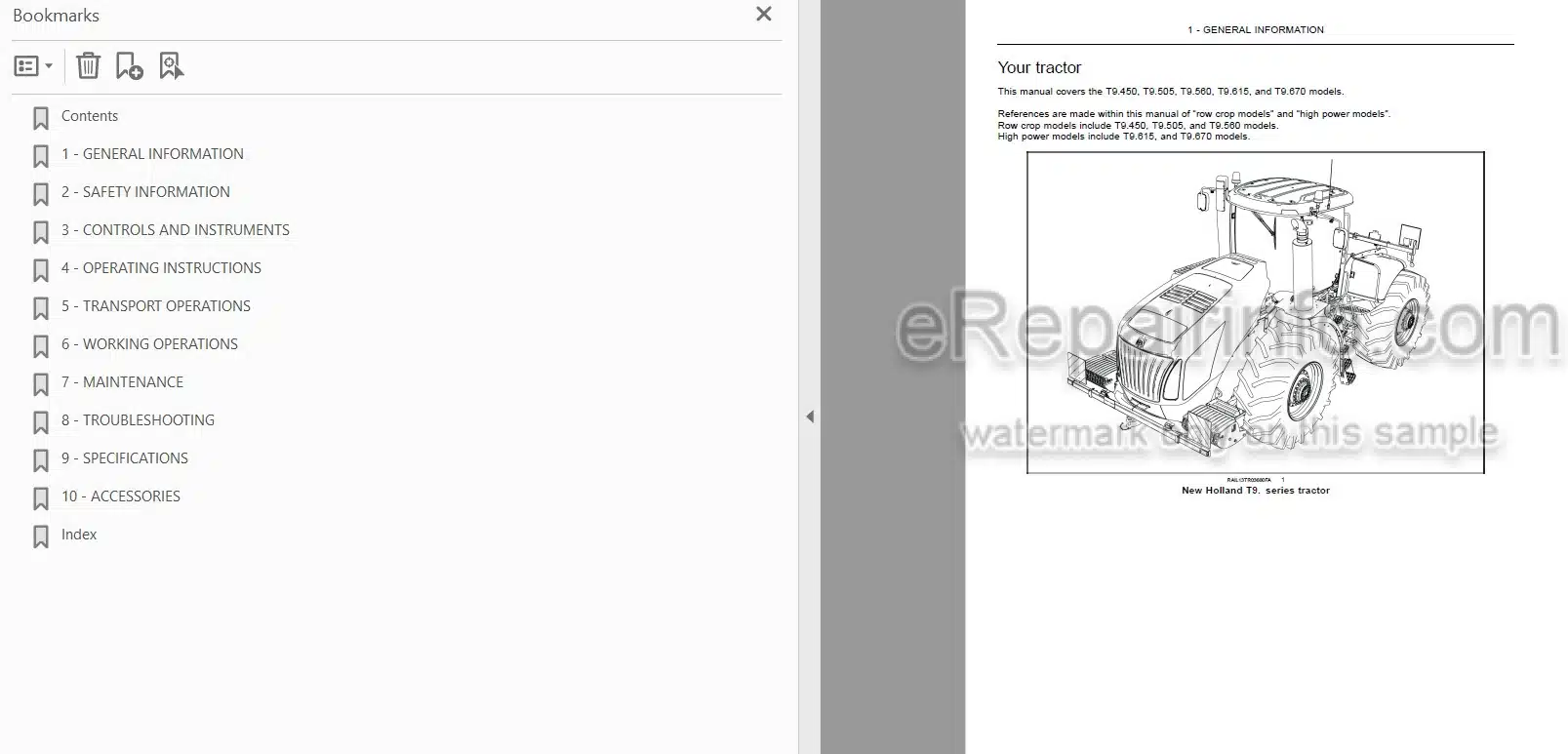 Photo 3 - New Holland T9.450 T9.505 T9.560 T9.615 T9.670 Tier 2 Operators Manual Tractor ZEF400001