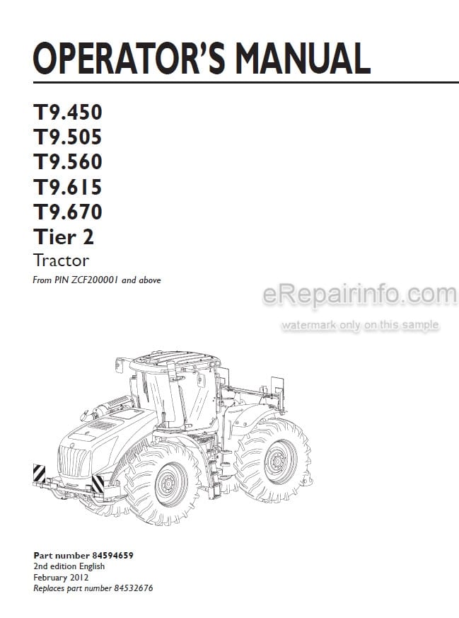 Photo 4 - New Holland T9.450 T9.505 T9.560 T9.615 T9.670 Tier 2 Operators Manual Tractor 84594659
