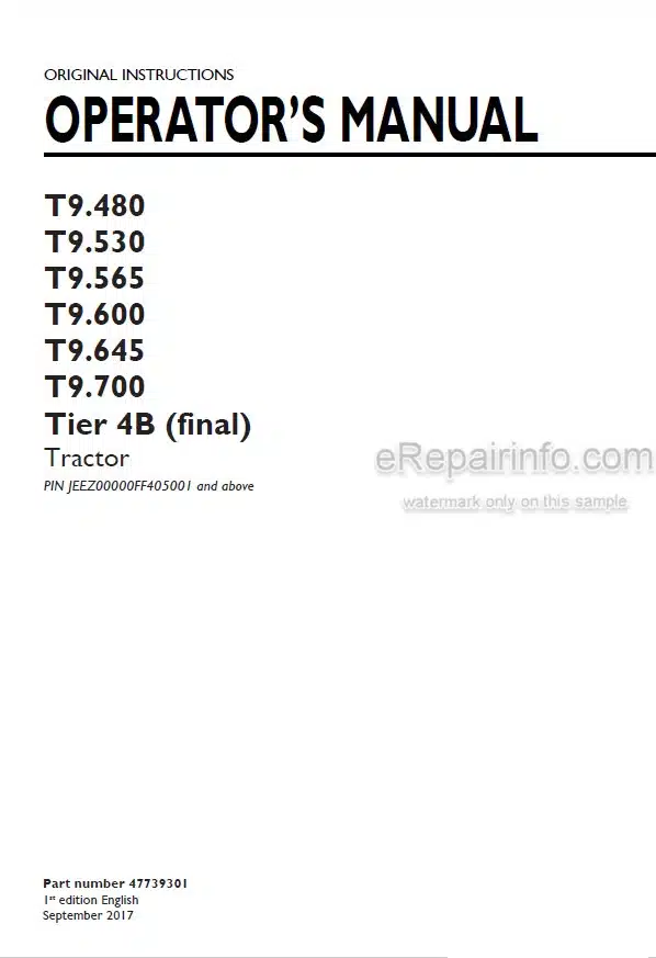 Photo 4 - New Holland T9.480 T9.530 T9.565 T9.600 T9.645 T9.700 Tier 4B Final Tractor 47739301