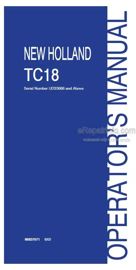 Photo 3 - New Holland TC18 Operators Manual Tractor 86837071
