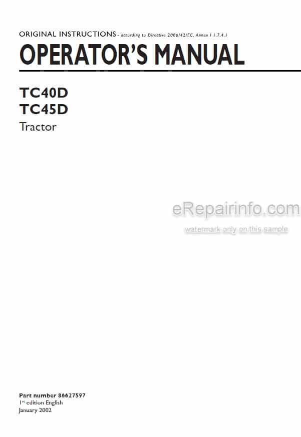Photo 4 - New Holland TC40D TC45D Operators Manual Tractor 86627597