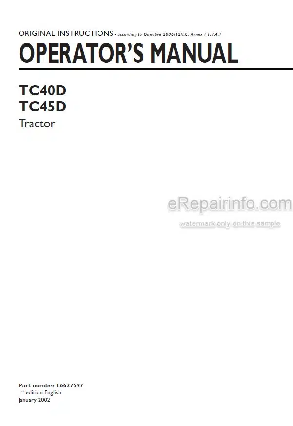 Photo 4 - New Holland TC40D TC45D Operators Manual Tractor 86627597