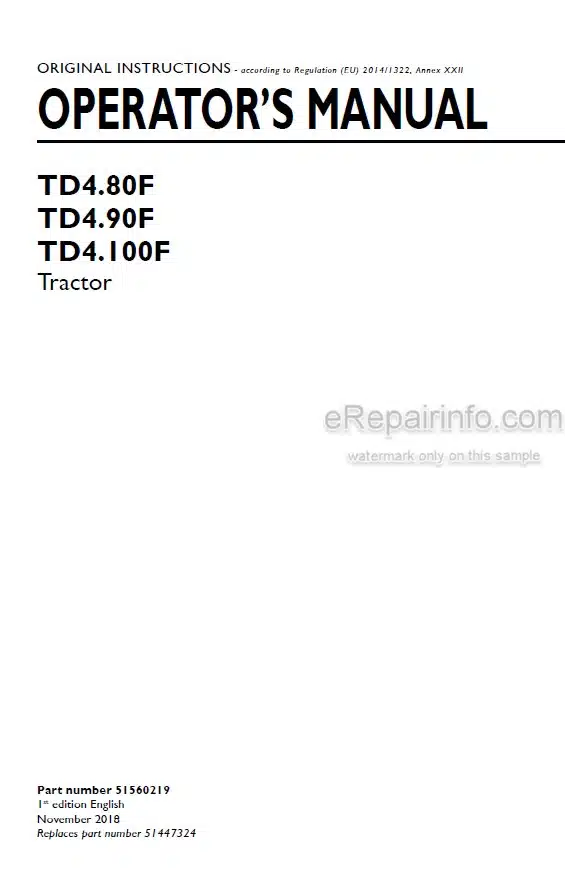 Photo 3 - New Holland TD4.80F TD4.90F TD4.100F Operators Manual Tractor 51560219
