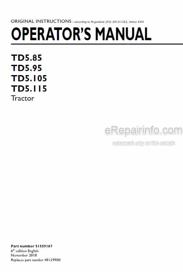 Photo 3 - New Holland TD5.85 TD5.95 TD5.105 TD5.115 Operators Manual Tractor 51559167