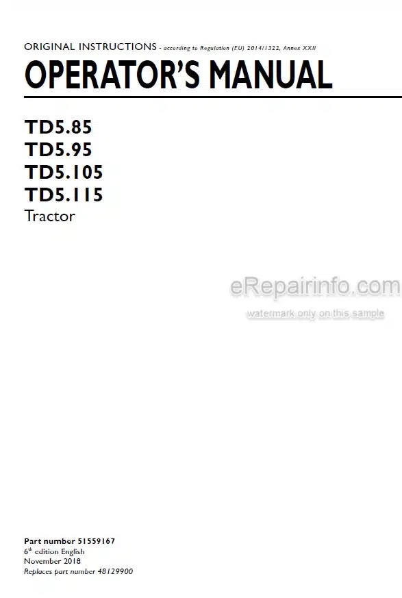 Photo 3 - New Holland TD5.85 TD5.95 TD5.105 TD5.115 Operators Manual Tractor 51559167