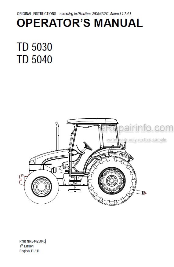 Photo 4 - New Holland TD5030 TD5040 Operators Manual Tractor 84425846