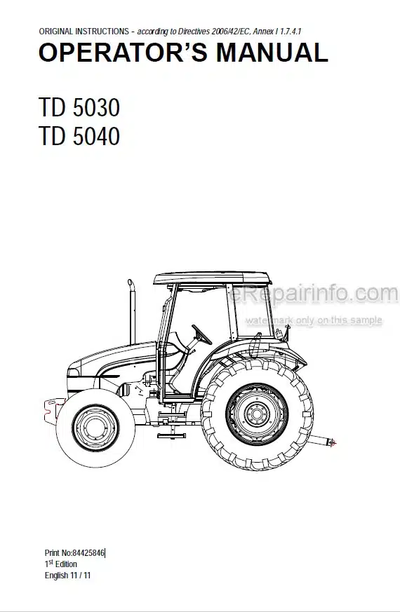Photo 4 - New Holland TD5030 TD5040 Operators Manual Tractor 84425846