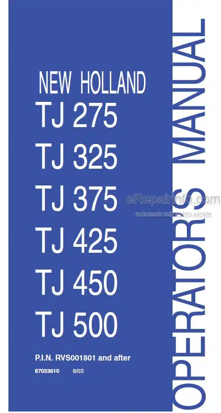 Photo 4 - New Holland TJ275 TJ325 TJ375 TJ425 TJ450 TJ500 Operators Manual Tractor 87033610