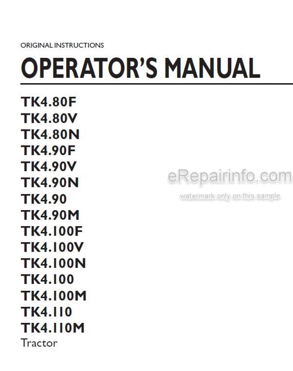Photo 4 - New Holland TK4.80F TK4.80V TK4.80N TK4.90F TK4.90V TK4.90N TK4.90 TK4.90M TK4.100F TK4.100V TK4.100N TK4.100 TK4.100M TK4.110 TK4.110M Operators Manual Tractor