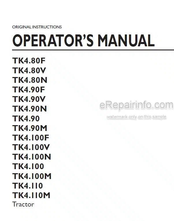 Photo 4 - New Holland TK4.80F TK4.80V TK4.80N TK4.90F TK4.90V TK4.90N TK4.90 TK4.90M TK4.100F TK4.100V TK4.100N TK4.100 TK4.100M TK4.110 TK4.110M Operators Manual Tractor