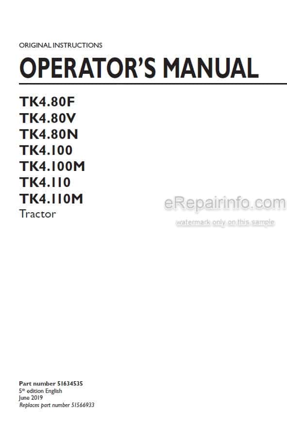 Photo 4 - New Holland TK4.80F TK4.80V TK4.80N TK4.100 TK4.100M TK4.110 TK4.110M Operators Manual Tractor 51634535