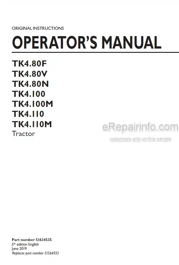 Photo 4 - New Holland TK4.80F TK4.80V TK4.80N TK4.100 TK4.100M TK4.110 TK4.110M Operators Manual Tractor 51634535