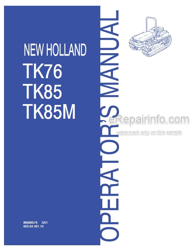 Photo 4 - New Holland TK76 TK85 TK85M Operators Manual Tractor 86626574