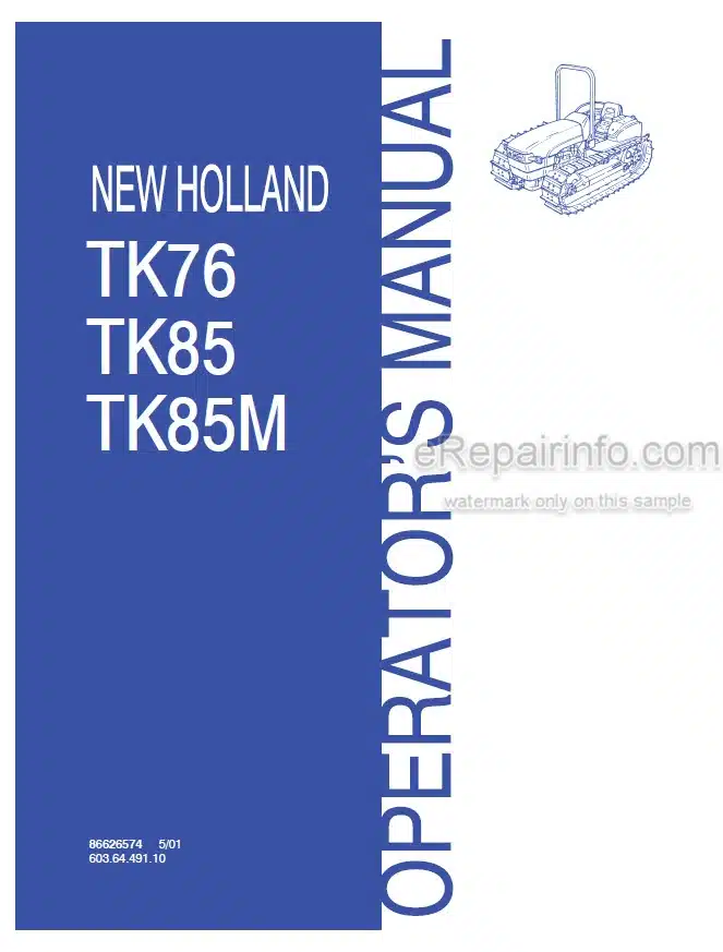 Photo 4 - New Holland TK76 TK85 TK85M Operators Manual Tractor 86626574