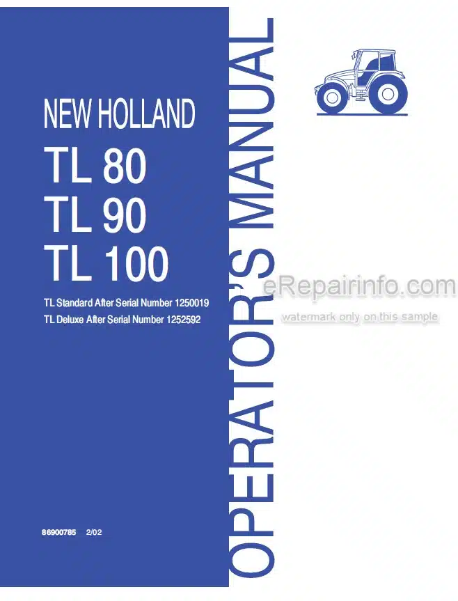 Photo 4 - New Holland TL80 TL90 TL100 Operators Manual Tractor 86900785