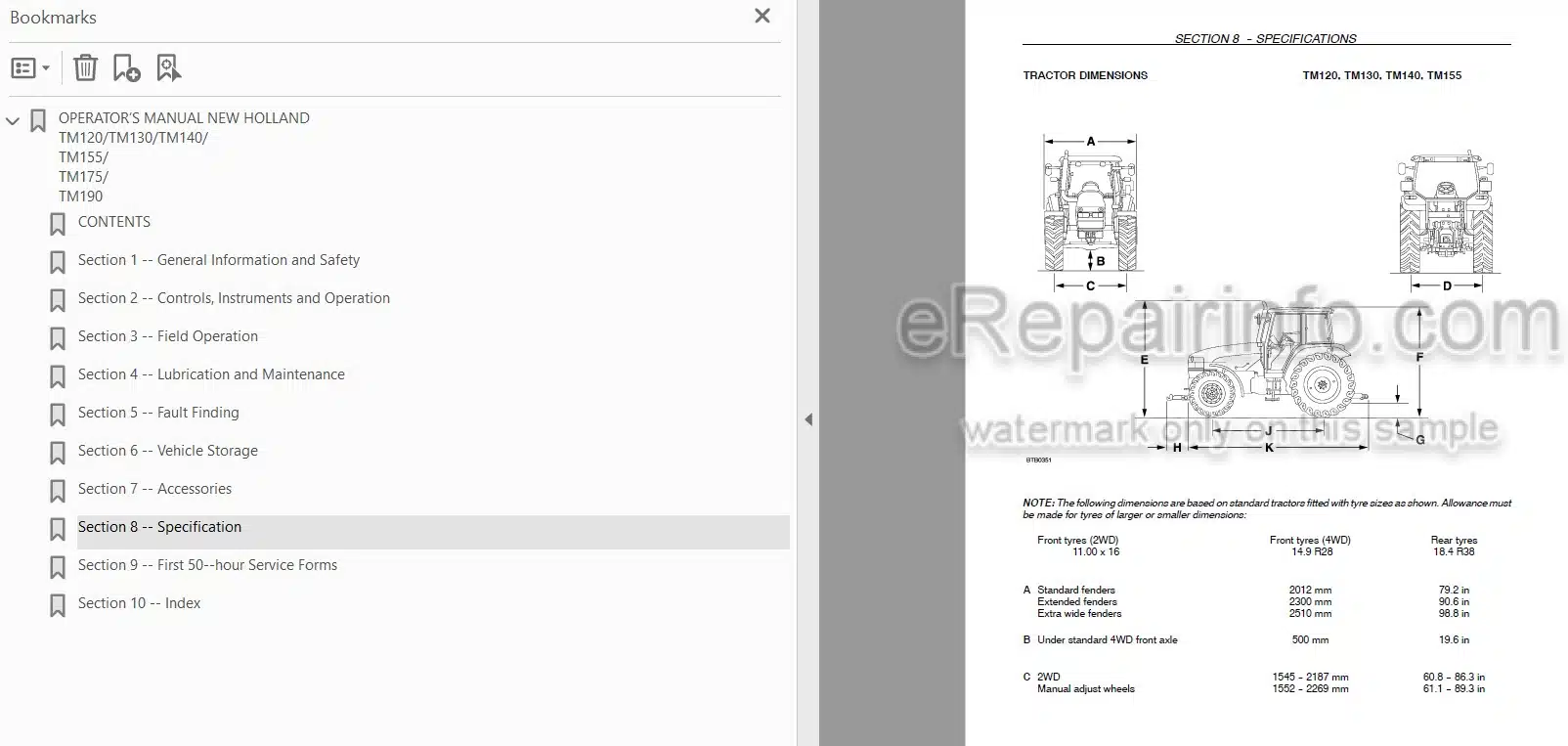 Photo 3 - New Holland TM120 TM130 TM140 TM155 TM175 TM190 Operators Manual Tractor
