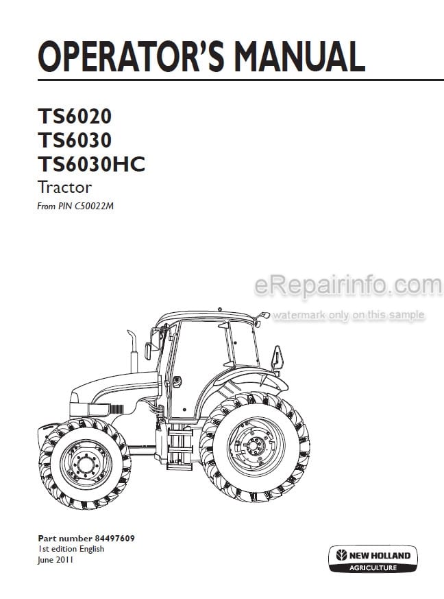 Photo 4 - New Holland TS6020 TS6030 TS6030HC Operators Manual Tractor 84497609