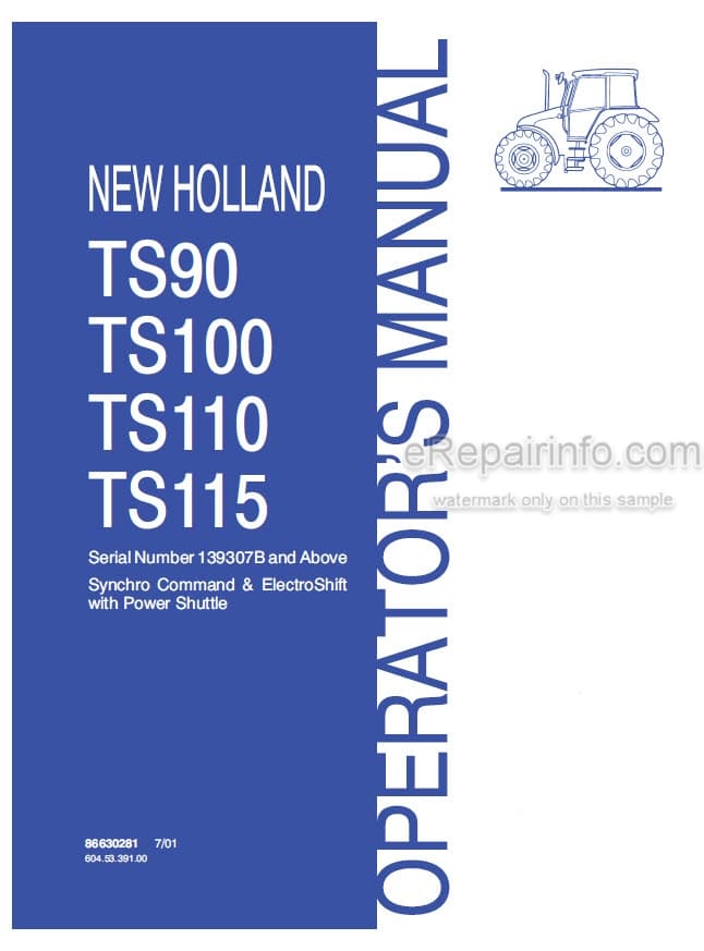 Photo 4 - New Holland TS90 TS100 TS110 TS115 Synchro Command Electroshift Power Shuttle Operators Manual Tractor 86630281