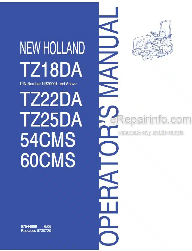 Photo 4 - New Holland TZ18DA TZ22DA TZ25DA 54CMS 60CMS Operators Manual Compact Tractor 87544689
